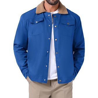 Men's Winter Coat Collared Button Front Fleece Lining Cargo Trucker Jacket