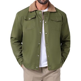 Men's Winter Coat Collared Button Front Fleece Lining Cargo Trucker Jacket