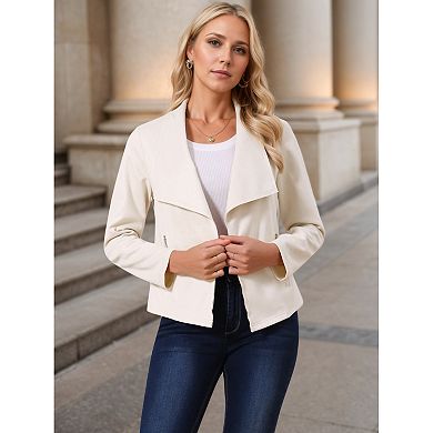 Women's Draped Lapel Long Sleeve Open Front Cropped Faux Suede Jackets