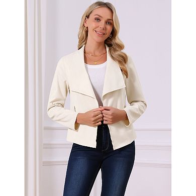 Women's Draped Lapel Long Sleeve Open Front Cropped Faux Suede Jackets