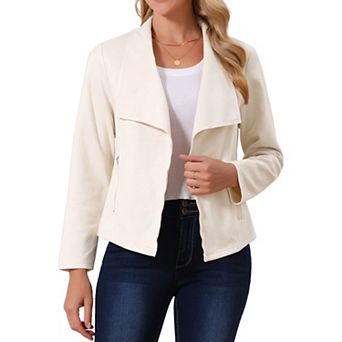Women's Draped Lapel Long Sleeve Open Front Cropped Faux Suede Jackets