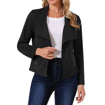 Women's Draped Lapel Long Sleeve Open Front Cropped Faux Suede Jackets