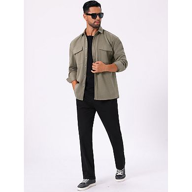 Men's Long Sleeve Button Down Solid Color Casual Work Jacket