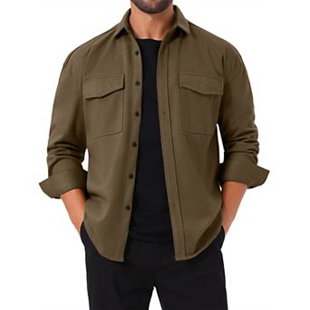 Men's Long Sleeve Button Down Solid Color Casual Work Jacket