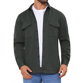Men's Long Sleeve Button Down Solid Color Casual Work Jacket
