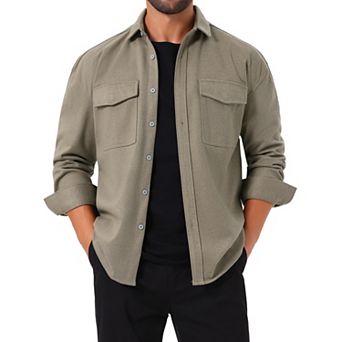 Men's Long Sleeve Button Down Solid Color Casual Work Jacket