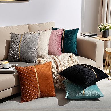2Pcs Velvet Throw Pillow Cover with Gold Striped Cushion Case Modern Pillowcase for Sofa Bedroom