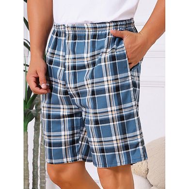 Men's Summer Casual Elastic Waist Plaid Pajamas Sleep Shorts