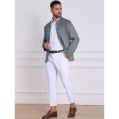 Men's Casual Suit Jacket Stand Collar Single Breasted Suede Blazer