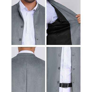 Men's Casual Suit Jacket Stand Collar Single Breasted Suede Blazer
