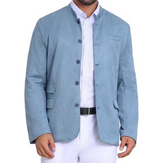 Men's Casual Suit Jacket Stand Collar Single Breasted Suede Blazer