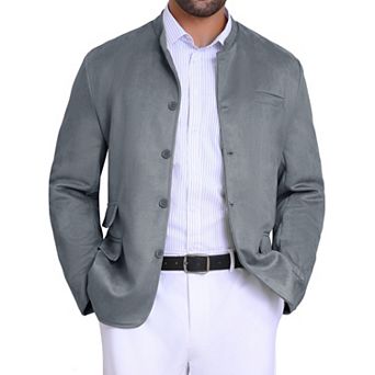 Men's Casual Suit Jacket Stand Collar Single Breasted Suede Blazer
