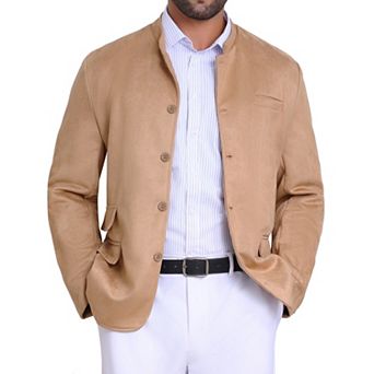 Men's Casual Suit Jacket Stand Collar Single Breasted Suede Blazer
