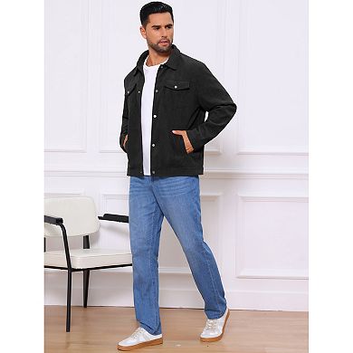 Men's Casual Solid Color Long Sleeve Button Pockets Corduroy Trucker Jacket