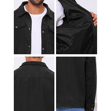 Men's Casual Solid Color Long Sleeve Button Pockets Corduroy Trucker Jacket