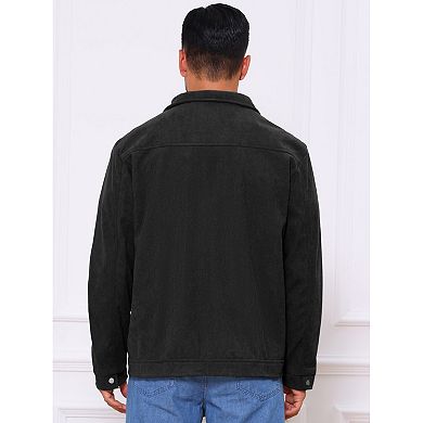 Men's Casual Solid Color Long Sleeve Button Pockets Corduroy Trucker Jacket