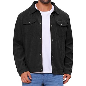 Men's Casual Solid Color Long Sleeve Button Pockets Corduroy Trucker Jacket