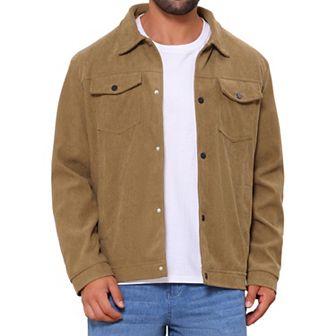 Men's Casual Solid Color Long Sleeve Button Pockets Corduroy Trucker Jacket