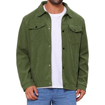 Men's Casual Solid Color Long Sleeve Button Pockets Corduroy Trucker Jacket