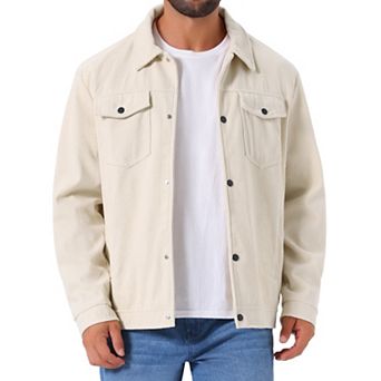 Men's Casual Solid Color Long Sleeve Button Pockets Corduroy Trucker Jacket