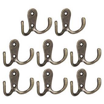 Wall Hooks, 8 pc Zinc Alloy Double Prong Retro Hook for Hanging Towel Backpack Keys