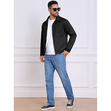 Men's Casual Coat Collared Zipper Outdoor Wear Vintage Suede Jacket