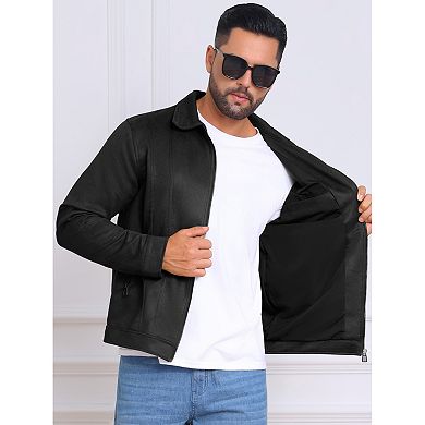 Men's Casual Coat Collared Zipper Outdoor Wear Vintage Suede Jacket