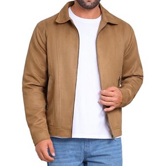 Men's Casual Coat Collared Zipper Outdoor Wear Vintage Suede Jacket