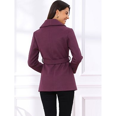 Women's Single Breasted Coat Shawl Collar A Line Outerwear Winter Jacket Pea Trench Coats with Belt
