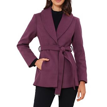 Women's Single Breasted Coat Shawl Collar A Line Outerwear Winter Jacket Pea Trench Coats with Belt