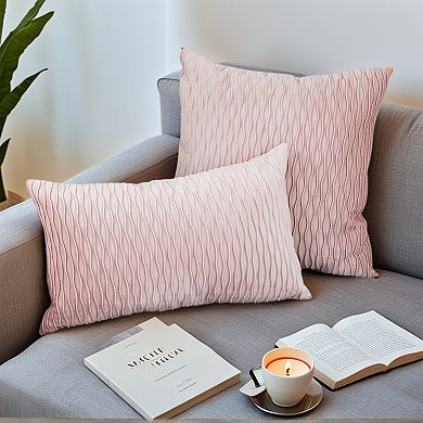 Throw Pillow Covers, 2 Pack Striped Velvet Rectangular Decorative Pillow Cases for Farmhouse Couch