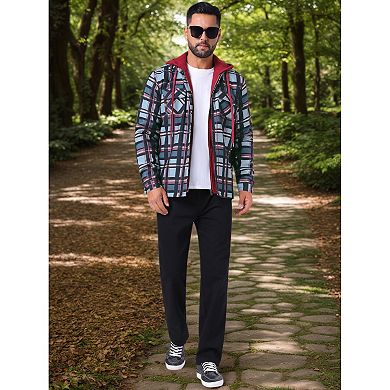 Men's Quilted Lined Shirt Jacket Drawstring Hooded Zipper Padded Plaid Shacket