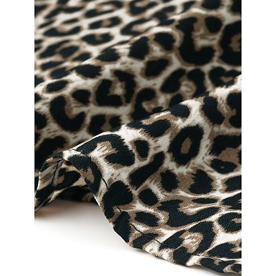 Women's Leopard Print Dress Long Sleeve Tie V Neck Flowy Party Cheetah  Dresses with Pockets