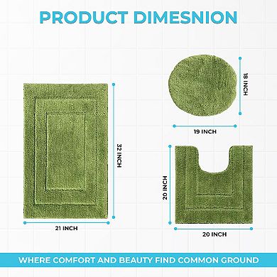 Clearwater Collection 3-Piece Bathroom Rug Set Bath Mat, Contour Rug & Lid Cover