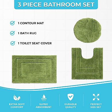 Clearwater Collection 3-Piece Bathroom Rug Set Bath Mat, Contour Rug & Lid Cover