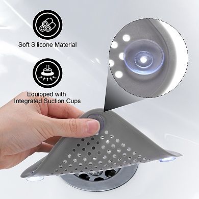 2pcs Shower Drain Hair Catcher Square Drain Cover Silicone Strainer with Detachable Suction Cup