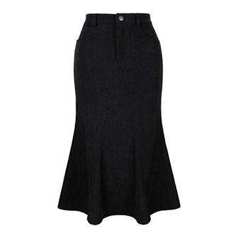 Women's Corduroy Skirts High Waist Button Front Fishtail Skirt Midi Winter Skirts with Pockets