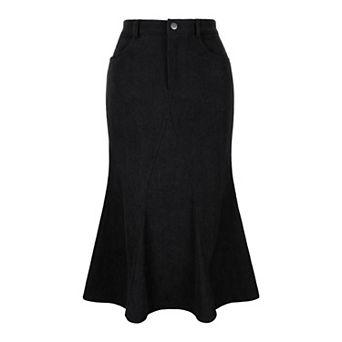 Women's Corduroy Skirts High Waist Button Front Fishtail Skirt Midi Winter Skirts with Pockets
