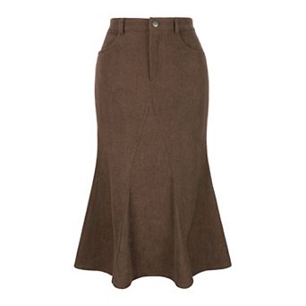 Women's Corduroy Skirts High Waist Button Front Fishtail Skirt Midi Winter Skirts with Pockets