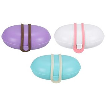 Travel Soap Holder, 3 Pack Soap Bar Container with Band Light Blue Purple White