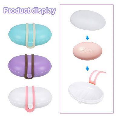 Travel Soap Holder, 3 Pack Soap Bar Container with Band Light Blue Purple White