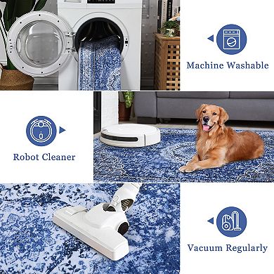 Large Area Rugs Living Room with Non-Slip Backing Stain-Resistant Low Pile Farmhouse Rug Persia-Edge