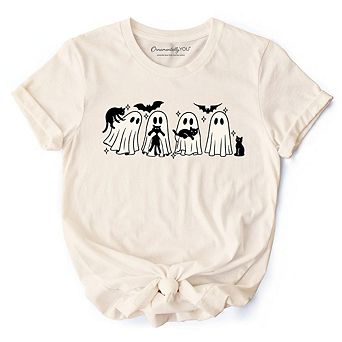 Ghosts and Cats Spooky T-Shirt, Whimsical Halloween Tee for Cozy Autumn Season