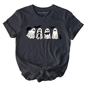 Ghosts and Cats Spooky T-Shirt, Whimsical Halloween Tee for Cozy Autumn Season