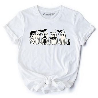 Ghosts and Cats Spooky T-Shirt, Whimsical Halloween Tee for Cozy Autumn Season