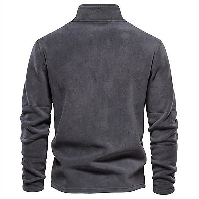 Men's Standing Neck Half Zip Fleece Sweater Pullover Slim Fit Quarter Zipper Long Sleeve Sweatshirt