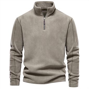 Men's Standing Neck Half Zip Fleece Sweater Pullover Slim Fit Quarter Zipper Long Sleeve Sweatshirt