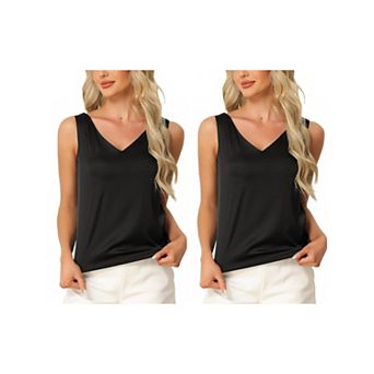 2 pc Women's Satin Tank Tops Silky Casual Basic V Neck Sleeveless Camisole