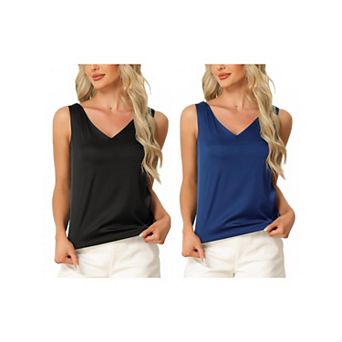 2 pc Women's Satin Tank Tops Silky Casual Basic V Neck Sleeveless Camisole