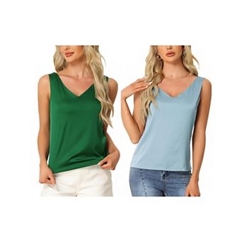 2 pc Women's Satin Tank Tops Silky Casual Basic V Neck Sleeveless Camisole